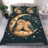 Two cute owls in love sitting on the crescent moon bedding set