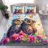 Two cute owls sitting on flowers bedding set