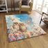 Two cute owls sitting on flowers with colorful butterflies area rugs carpet