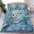 Two cute owls with feathers in shades of blue bedding set