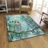 Two cute owls with feathers in shades of blue area rugs carpet
