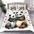 Two cute pandas hugging surrounded bedding set