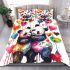 Two cute pandas hugging surrounded colorful hearts bedding set