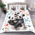 Two cute pandas hugging surrounded colorful hearts bedding set