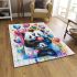 Two cute pandas hugging surrounded colorful hearts area rugs carpet