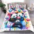 Two cute pandas hugging surrounded colorful hearts bedding set