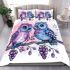 Two cute purple and blue owls sitting on the branch bedding set