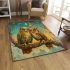 Two owls in love looking at each other with an owl family area rugs carpet