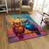 Two owls in love looking at each other with an owl family area rugs carpet