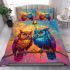 Two owls in love looking at each other with an owl family bedding set