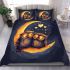 Two owls in love sitting on the crescent moon bedding set