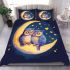 Two owls in love sitting on the crescent moon bedding set