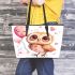 Valentine's day cute baby gold owl with hearts clipart leather tote bag