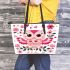 Valentine's day cute pink owl with flowers and heart leather tote bag