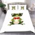 Vector cartoon of green frog wearing sunglasses and red bow tie bedding set