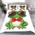 Vector cartoon of green frog wearing sunglasses and red bow tie bedding set