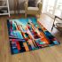 Vibrant abstract cityscape with reflecting skyscraper area rugs carpet
