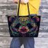 Vibrant and colorful panda design with intricate patterns leather tote bag