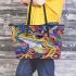 Vibrant and psychedelic illustration of an adorable frog leaather tote bag