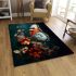 Vibrant butterfly and red-white flower in flight area rugs carpet