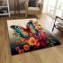 Vibrant butterfly on red flower area rugs carpet