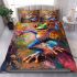 Vibrant painting of an happy dancing frog bedding set