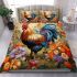 Vibrant rooster amidst a lush flower garden bedding set