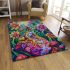 Vibrantly colored psychedelic frog sitting on top of an egg area rugs carpet