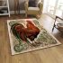 Vivid red rooster amid floral patterns area rugs carpet