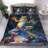 Vividly colored frog dancing on its hind legs bedding set