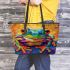 Vividly colored psychedelic cute frog leaather tote bag