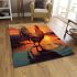 Wandering rooster around a pond illustration area rugs carpet