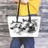 Watercolor black and white horses leather tote bag