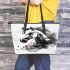 Watercolor black and white horses leather tote bag