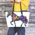 Watercolor black horse leather tote bag