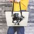 Watercolor black horse leather tote bag