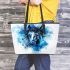 Watercolor blue horse leather tote bag