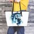 Watercolor blue horse leather tote bag