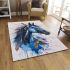 Watercolor blue horse area rugs carpet