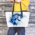 Watercolor blue horse leather tote bag