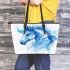 Watercolor blue horse leather tote bag