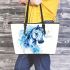 Watercolor blue horse leather tote bag