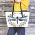 Watercolor dark blue dragonfly with gold leather tote bag