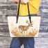 Watercolor deer light beige background with fall colors leather totee bag