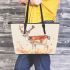 Watercolor deer light beige background with fall colors leather totee bag