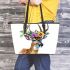 Watercolor deer with colorful flower crown leather totee bag