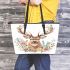 Watercolor deer with flowers leather totee bag