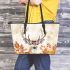 Watercolor deer with large antlers leather totee bag