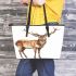 Watercolor deer with large antlers leather totee bag