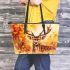 Watercolor deer with large antlers leather totee bag